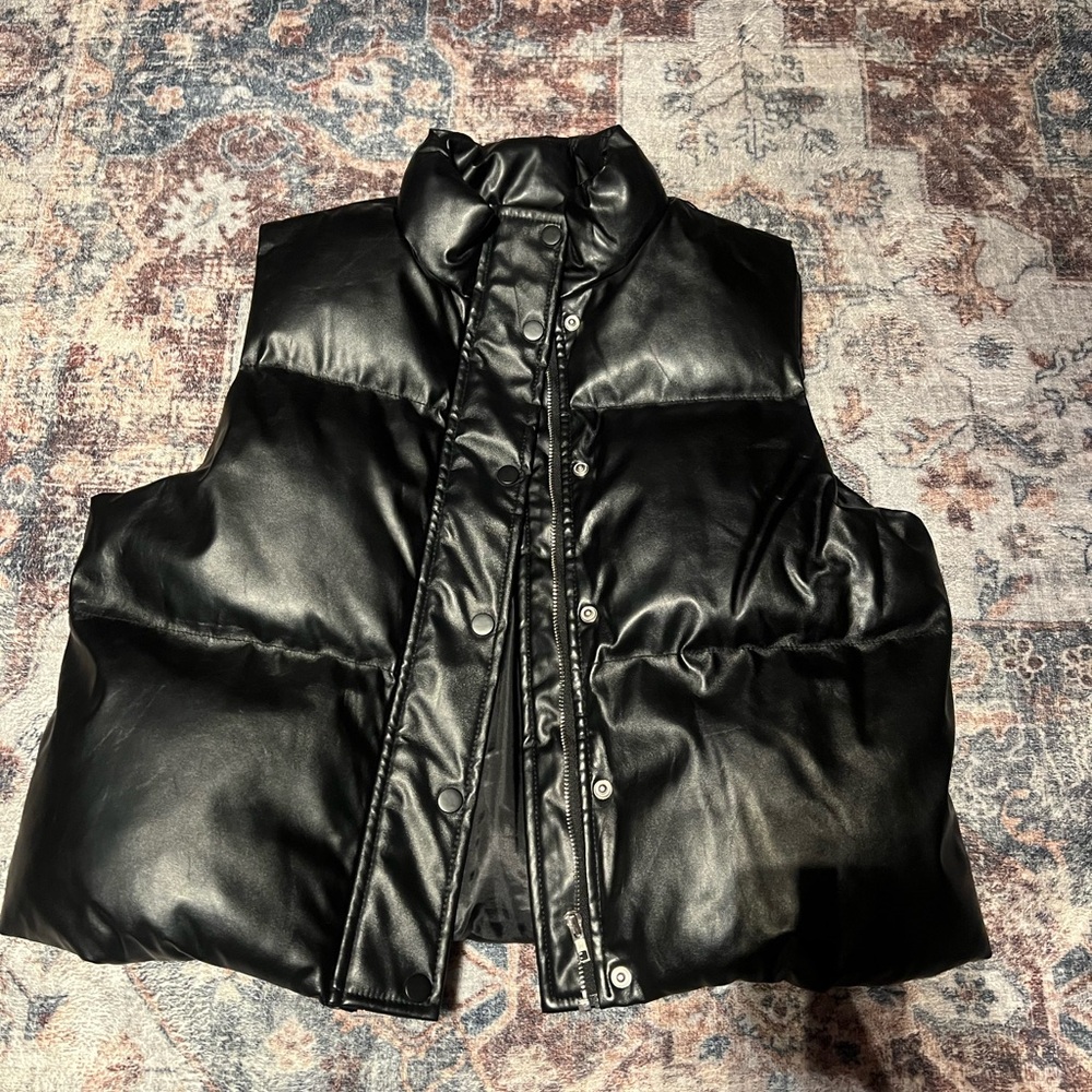 Edikted Faux Leather Black Puffer Vest